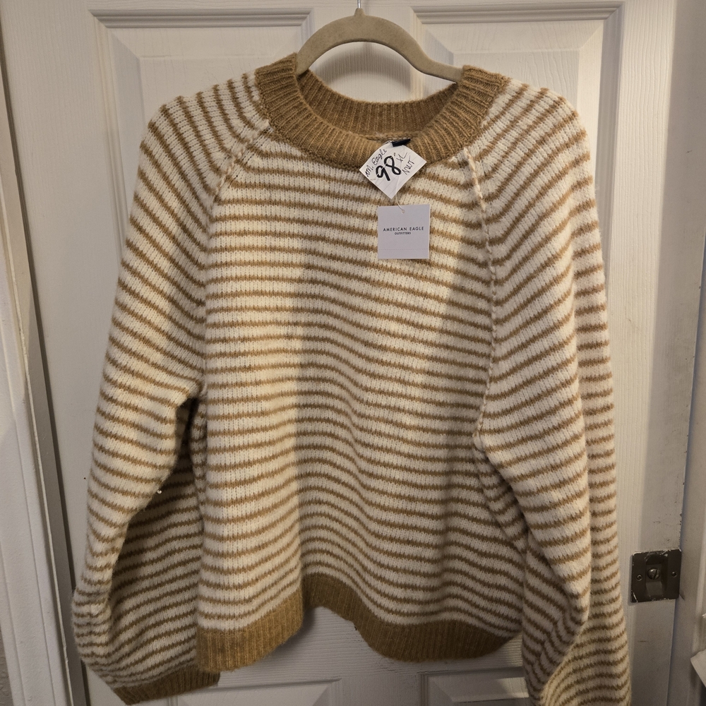 American Eagle Outfitters Tan and Cream Striped Sweater